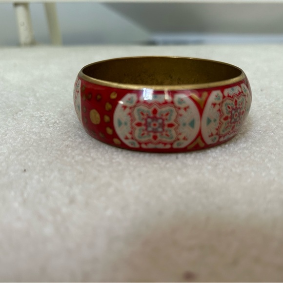 Vintage Two's Company Red White Design Brass Bracelet. (Made in India) Rare Boho - Picture 5 of 5